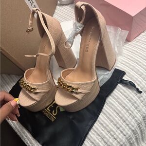 Nude Platform Heels with Gold Chain